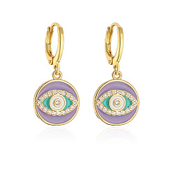 43044 Bohemian-style 18K gold-plated copper drop earrings with oil drip and evil eye zircon stones for women.