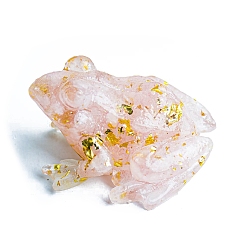 Rose Quartz Resin Frog Display Decoration, with Gold Foil Natural Rose Quartz Chips inside Statues for Home Office Decorations, 65x55x38mm