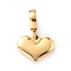 Golden 304 Stainless Steel European Dangle Charms, Large Hole Pendants, Heart, Golden, 21.5mm, Hole: 4mm, Heart: 11x14.5x3mm