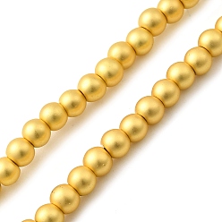 Матовый Золотой Стеклянные бусины с гальваническим покрытием , круглые, матовый золотой, 4.5 мм диаметром, отверстие : 0.9 мм, около 108~110 шт / нитка, 16.14'' (41 см)