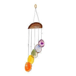 Colorful Wood & Natural Dye Agate Wind Chime Pendants, Chakra Stones Wall Hanging Ornament, for Home Decor, Colorful, 457x102.5~150mm