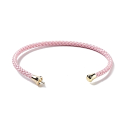 Pink Stainless Steel Cuff Bangle Making, with Golden Tone Brass Finding, for Half Drilled Beads, Pink, Inner Diameter: 1-3/4x2-3/8 inch(4.6x6cm), Pin: 1mm