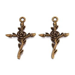 Античная Бронза Сплавочные подвески тибетского стиля, крест с розой, без кадмия, без никеля и без свинца, античная бронза, 34.5x23.5x3 мм, Отверстие : 2 мм , около 540 шт / 1000 г