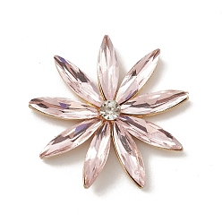 Pink Alloy Cabochons, with Glass Rhinestone, Ligh Gold, Flower, Pink, 32x5.5mm