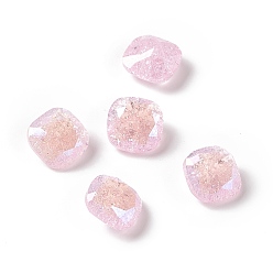 Light Rose Crackle Moonlight Style Glass Rhinestone Cabochons, Pointed Back, Square, Light Rose, 8x8x4mm