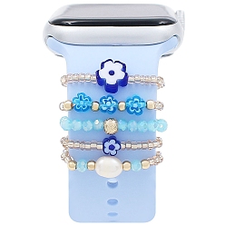 Blue Glass Watch Band Charms Set, Watch Band Decorative Ring Loops, Blue, 2~2.2x0.25~0.35cm, 5Pcs/set