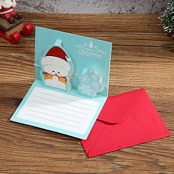 Snowman Christmas Theme 1Pc Paper Envelope and 1Pc 3D Pop Up Greeting Card Set, Snowman Pattern, Envelope: 85x105mm, Card: 80x100mm