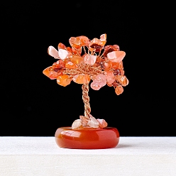 Carnelian Natural Carnelian Chips Tree Decorations, Gemstone Base with Copper Wire Feng Shui Energy Stone Gift for Home Office Desktop Decoration, 50~60mm
