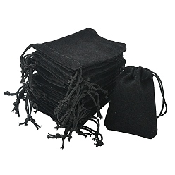Black Rectangle Velvet Jewelry Drawstring Bags, Christmas Party Wedding Candy Gift Bags, Black, 7x5cm