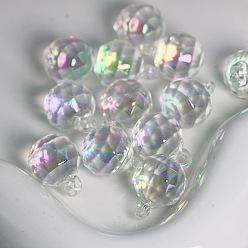 Clear AB UV Plating Rainbow Iridescent Acrylic Pendants, Faceted, Round, Clear AB, 21x16mm