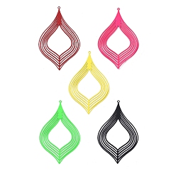 Mixed Color Spray Painted 430 Stainless Steel Big Pendants, Etched Metal Embellishments, Teardrop Charm, Mixed Color, 59x35x0.4mm, Hole: 1.2mm