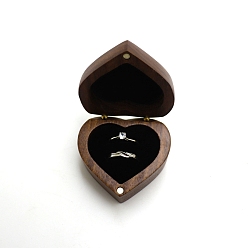 Black Heart Wooden Couple Ring Boxes, Magnetic Wood Ring Storage Case with Velvet Inside, for Wedding, Valentine's Day, Black, 6x5.5x3.3cm