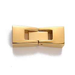 Golden 304 Stainless Steel Fold Over Clasps, Ion Plating (IP), Rectangle, Golden, 26x9.5x6mm, Hole: 4x8mm