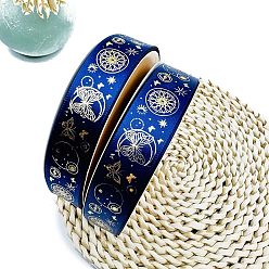Dark Blue Golden Hot Stamping Butterfly Star Pattern Polyester Ribbons, for DIY Handmade Craft, Hair Bowknots and Gift Decoration, Dark Blue, 1 inch(25mm), 48 Yards/Roll