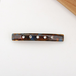 Coconut Brown Rectangle Cellulose Acetate Hair Barrettes, with Rhinestones, for Women Girls, Coconut Brown, 82x12x19mm