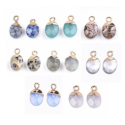 Mixed Stone Electroplate Natural & Synthetic Gemstone Charms, with Iron Findings, Faceted, Oval, Golden, 14~15x8x5~5.5mm, Hole: 1.8mm