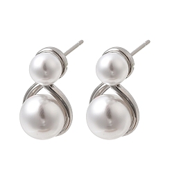 Платина Латунь серьги стержня, с пластмассовой жемчужиной abs, долговечный, стойки покрытие, без свинца и без кадмия, платина, 20.5x12 мм