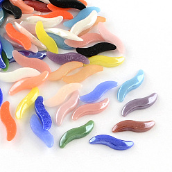 Mixed Color Pearlized Plated Opaque Glass Cabochons, Twist, Mixed Color, 14~15x4x2mm