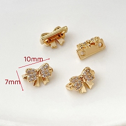 Bowknot Brass Micro Pave Clear Cubic Zirconia Slide Charms, Golden, Bowknot, 7x10mm
