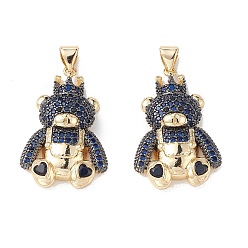 Темно-Синий Латунные микро проложить кубического циркония подвески, реальный 16 k позолоченный, нести прелести, темно-синий, 28x18x5 мм, отверстие : 5x3 мм.
