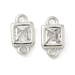 Платина Латунные подвески-шармы с квадратным разъемом из прозрачного кубического циркония, долговечный, без кадмия и без свинца, стойки покрытие, платина, 10.5x5.5x2.5 мм, отверстие : 1.2 мм