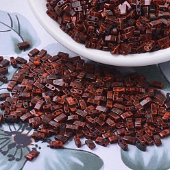 (HTL4520) Opaque Orange Picasso Миюки половина бусины тила, японский бисер, 2 отверстие, (htl4520) непрозрачный оранжевый пикассо, 5x2.3x1.9 мм, отверстие : 0.8 мм, Около 250 шт / 10 г