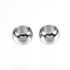 Stainless Steel Color 201 Stainless Steel Beads, Large Hole Beads, Rondelle, Stainless Steel Color, 8x5mm, Hole: 5mm