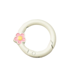 Floral White Spray Painted Alloy Spring Gate Ring, Ring with Flower, Floral White, 27x4mm, Hole: 1.3mm