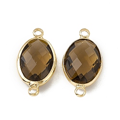 Jet Brown Flare Transparent K9 Glass Connector Charms, with Light Gold Plated Brass Findings, Faceted, Oval Links, Jet Brown Flare, 21.5x10.5x5.5mm, Hole: 2mm