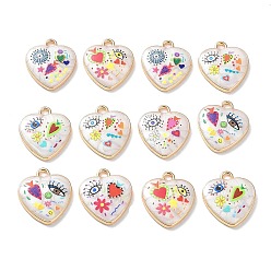 Mixed Color Rack Plating Alloy Enamel Pendants, Evil Eye Heart Charms with Resin, Light Gold, Mixed Color, 18.5x15.5x3mm, Hole: 2mm
