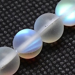 Clear Synthetical Moonstone Beads Strands, Holographic Beads, Dyed, Frosted, Round, Clear, 6mm, Hole: 1mm, 15.5 inch