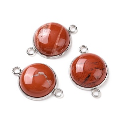 Red Jasper Natural Red Jasper Connector Charms, Half Round Links, with Stainless Steel Color Tone 304 Stainless Steel Findings, 18x25.5x7mm, Hole: 2mm