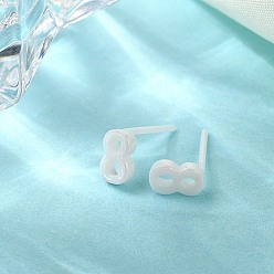 White Hypoallergenic Bioceramics Zirconia Ceramic Stud Earrings, Number 8, No Fading and Nickel Free, White, 7x4.5mm