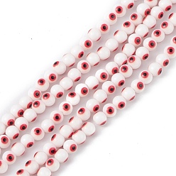 Indian Red Baking Painted Glass Beads, Round with Evil Eye, Indian Red, 6x5mm, Hole: 1.2mm, about 63~68pcs/strand, 13.70~15.04(34.8~38.2cm)