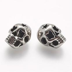 Antique Silver 304 Stainless Steel Beads, Skull, Antique Silver, 14x11x8.5mm, Hole: 1.8mm