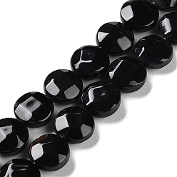 Black Agate Natural Black Agate Beads Strands, Faceted, Flat Round, Dyed, 10~10.5x4.5~5.5mm, Hole: 1.2mm, about 20pcs/strand, 7.80 inch(19.8cm)