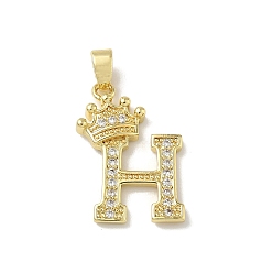 Letter H Латунные микро проложить кубического циркония подвески, без кадмия и без свинца, реальный 18 k позолоченный, Письмо ч, 23.5x16x4 мм, отверстие : 5.5x3 мм