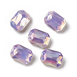 Rose Water Opal Light AB Style Glass Rhinestone Cabochons, Pointed Back & Back Plated, Octagon Rectangle, Rose Water Opal, 14x10x5.5mm