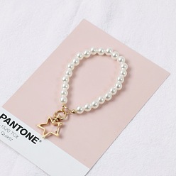 Golden five-pointed star clasp pearl necklace E059 Pearl Tassel Keychain with Star Charm - Car Accessories, Bag Pendant, Women's Keychain.