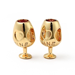 Real 18K Gold Plated Rack Plating Brass European Beads, Cadmium Free & Lead Free, Large Hole Beads, Goblet with Word Wine, Real 18K Gold Plated, 14x7.5mm, Hole: 4.5mm
