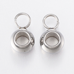 Stainless Steel Color 201 Stainless Steel Tube Bails, Loop Bails, Rondelle Bail Beads, Stainless Steel Color, 10x6x4.5mm, Hole: 3mm