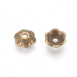 Antique Bronze 6-Petal Tibetan Style Alloy Flower Bead Caps, Cadmium Free & Nickel Free & Lead Free, Antique Bronze, 6x2mm, Hole: 1mm