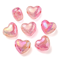 Pearl Pink Transparent Crackle Acrylic Beads, Gradient Color, Heart, Pearl Pink, 19x22x14mm, Hole: 3.5mm