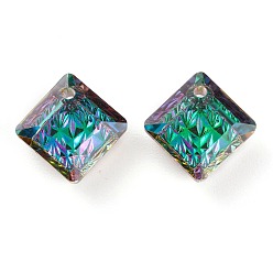 Volcano Embossed Glass Rhinestone Pendants, Abnormity Embossed Style, Rhombus, Faceted, Volcano, 13x13x5mm, Hole: 1.2mm, Diagonal Length: 13mm, Side Length: 10mm