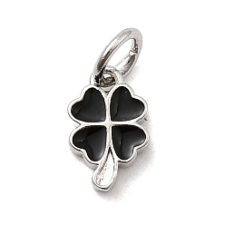 Черный Латунь эмаль подвески, клевер амулеты, стойки покрытие, долговечный, без кадмия и без свинца, платина, с целью перехода в кольце, чёрные, 9.5x6x2 мм, отверстие : 3.2 мм