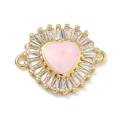 Pink Латунные подвески из прозрачного кубического циркония, сердце соединяется с эмалью, без свинца и без кадмия, стойки покрытие, долговечный, реальный 18 k позолоченный, розовые, 17x21.5x3.5 мм, отверстие : 1.5 мм