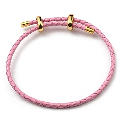 Pink Leather Braided Cord Bracelets, Adjustable Bracelet, Pink, Inner Diameter: 5/8~2-7/8 inch(1.5~7.3cm)