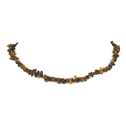 Tiger Eye Natural Tiger Eye Chip Beaded Necklace, Golden, 15.94~15.98 inch(40.5~40.6cm)