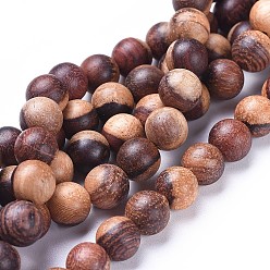 SandyBrown Natural Wood Beads Strands, Round, Saddle Brown, 6mm, Hole: 1mm, about 64pcs/strand, 15.7 inch(40cm)