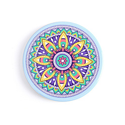 Light Khaki Porcelain Cup Mats, Flat Round Shape Mandala Pattern Coaster, Light Khaki, 90mm